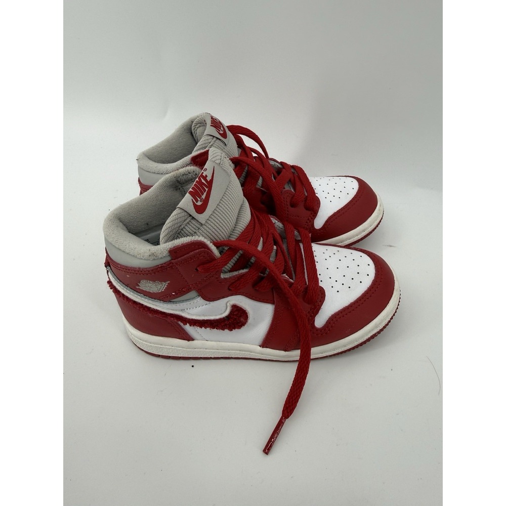 Nike Air Jordan 1 Mid SE Toddler Shoes Red White Chenille Swoosh Size 9C